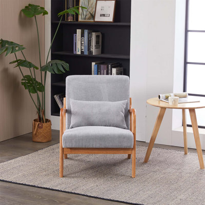 Chaise d'appoint Mid-Century moderne avec coussin, structure en bois massif pour le salon, la chambre à coucher et le balcon