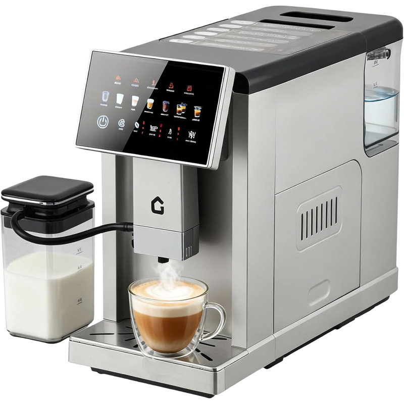 Machine à espresso 3 en 1 avec moulin intégré et mousseur à lait amovible - réglages réglables, composants amovibles pour baristas à domicile