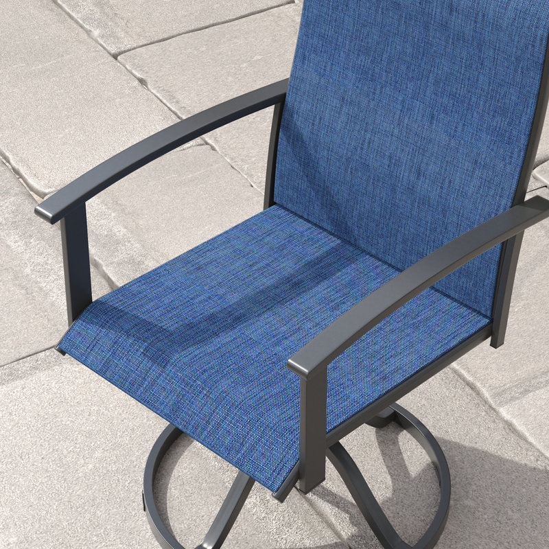 Ensemble de salle à manger d'extérieur carré pour 8 personnes avec chaises pivotantes et empilables, Noyer / bleu / noir