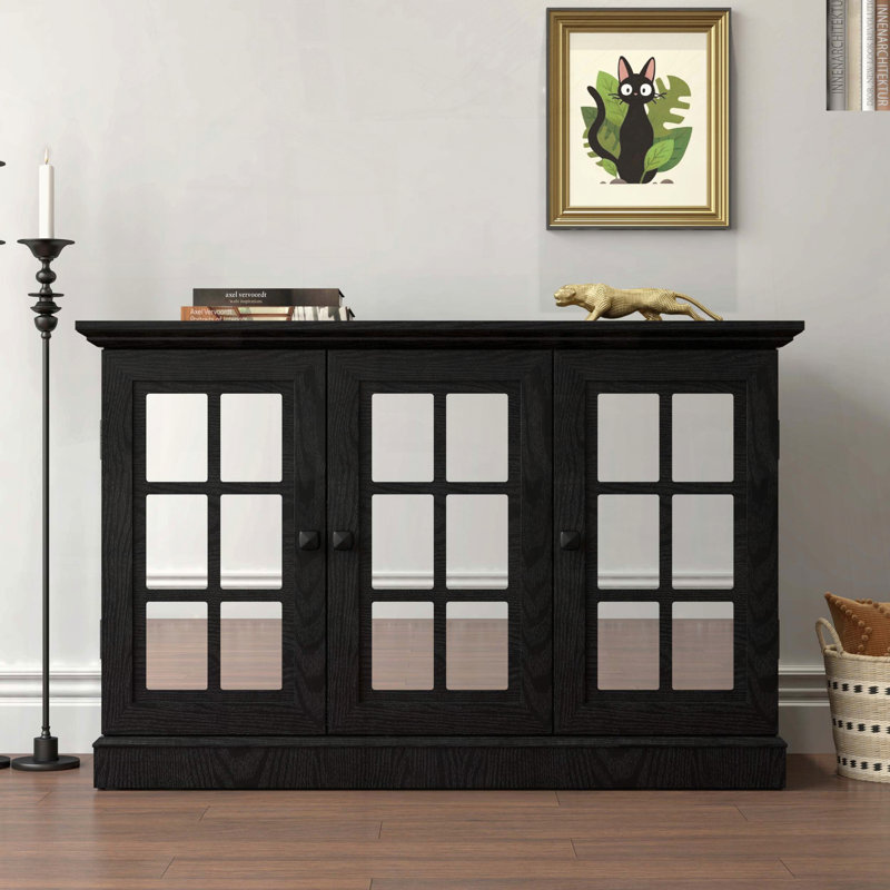 Black 45 Storage Cabinet with Mirrored Doors, Black