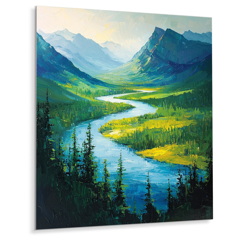 Décorations murales en métal Mountain River Reflections In Rocky Mountains II -Mountains, H 40 po x l 30 po