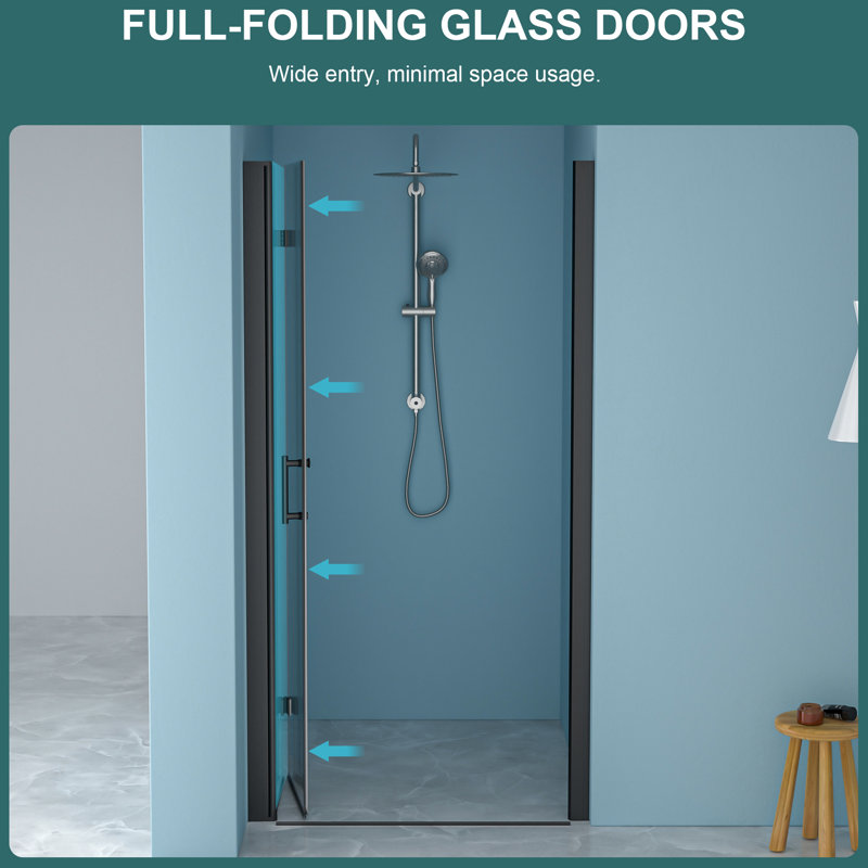 30"w X 72"h Shower Door, Matte Black. 1/4" Tempered Glass. Water-, Space, Adjustable Bathroom Entrance Partition Screen Door