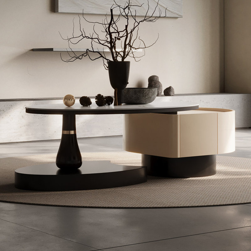 Noir, ensemble de tables basses ovales en métal fritté beige et en métal