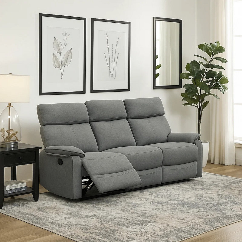 Aybri Upholstered 74'' Reclining Sofa, Gray Burlap