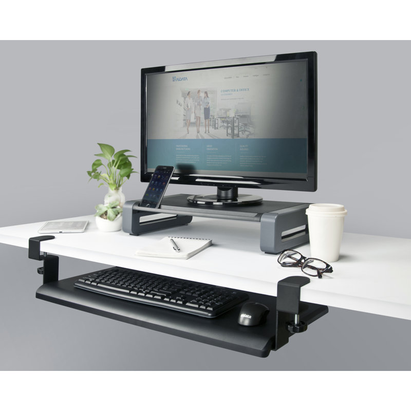 Black Adjustable Extra-Wide Desk Clamp Keyboard Tray