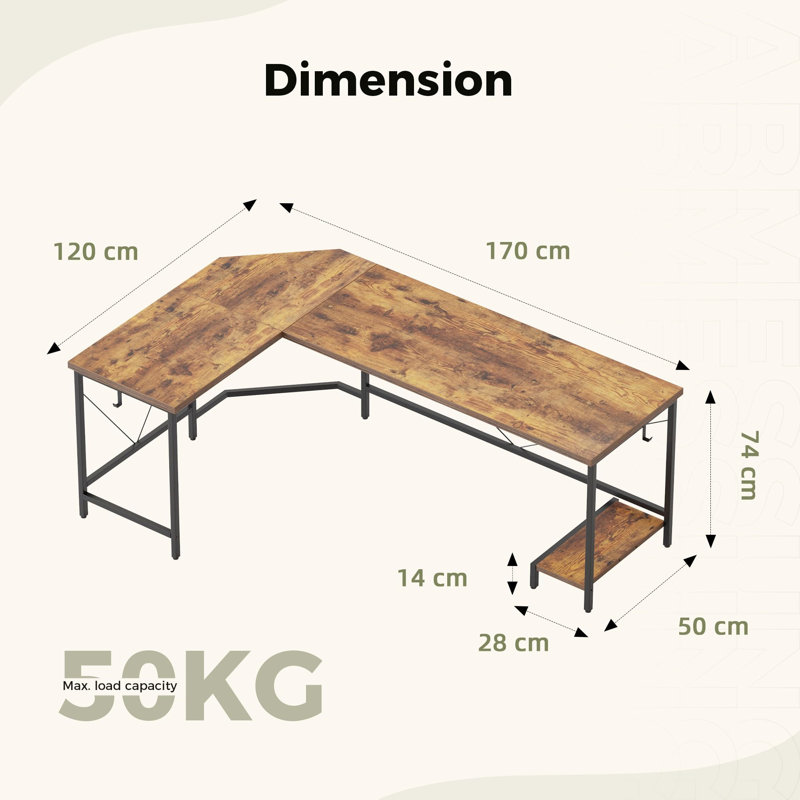 L-Shaped Metal Base Computer Desk