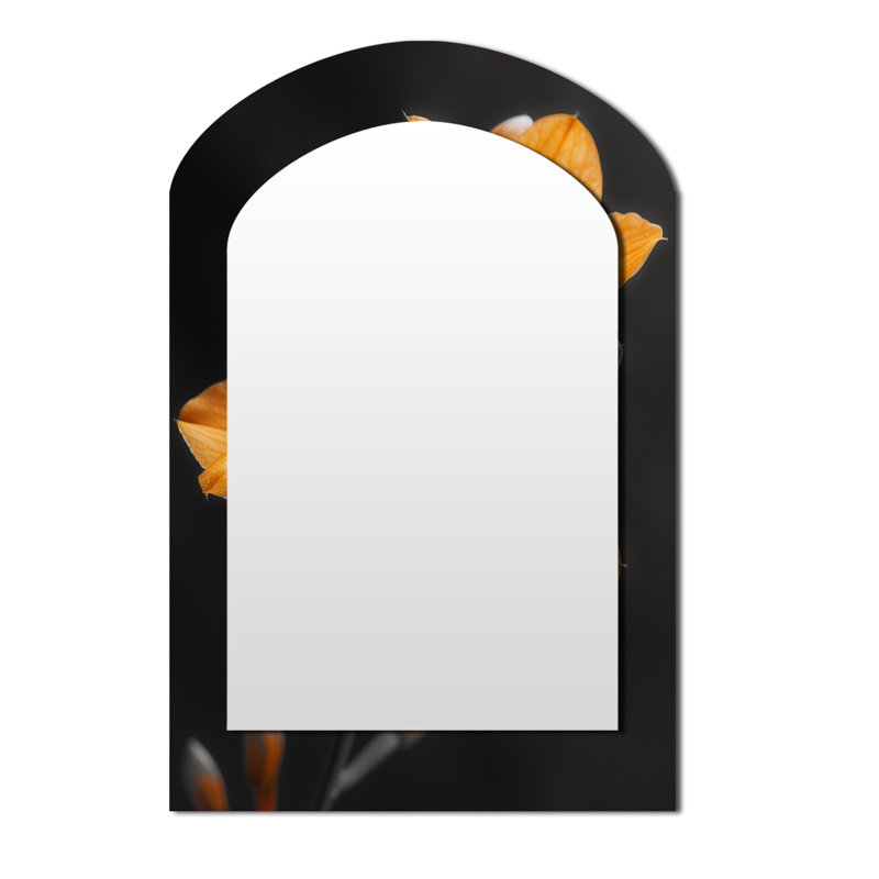 Fragrant Fusion orange black Orchids photo I - Orchid Asymmetrical Unique Wall Mirror Decor, Orange Arch Large Mirror, Printed Metal Art