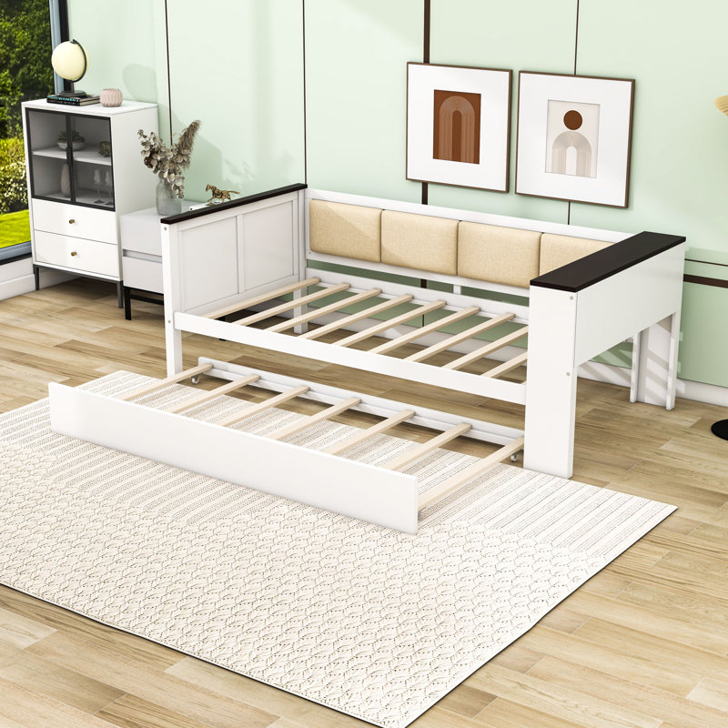 Wooden Daybed with Trundle, Storage Shelves and USB Port, Twin