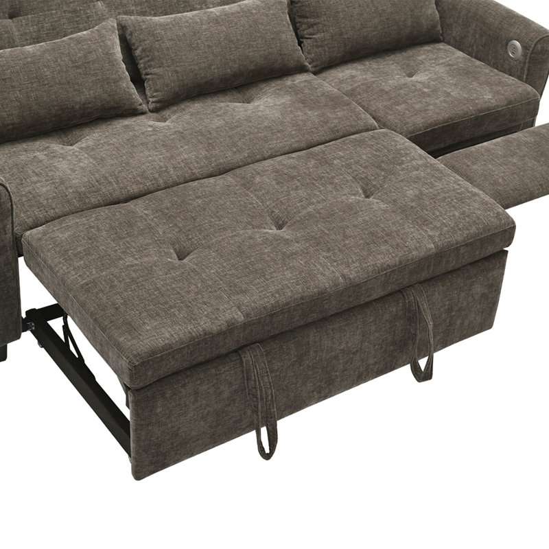 Contemporary Style 2-in-1 Sofa 82" Three-seater Sofa with a Sofa Bed and a Reversible Recliner Sofa for Living Room