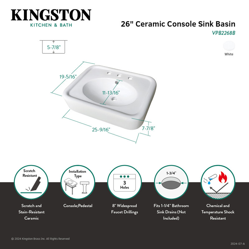 Kingston Brass Robert 26-Inch Ceramic Console Sink Top