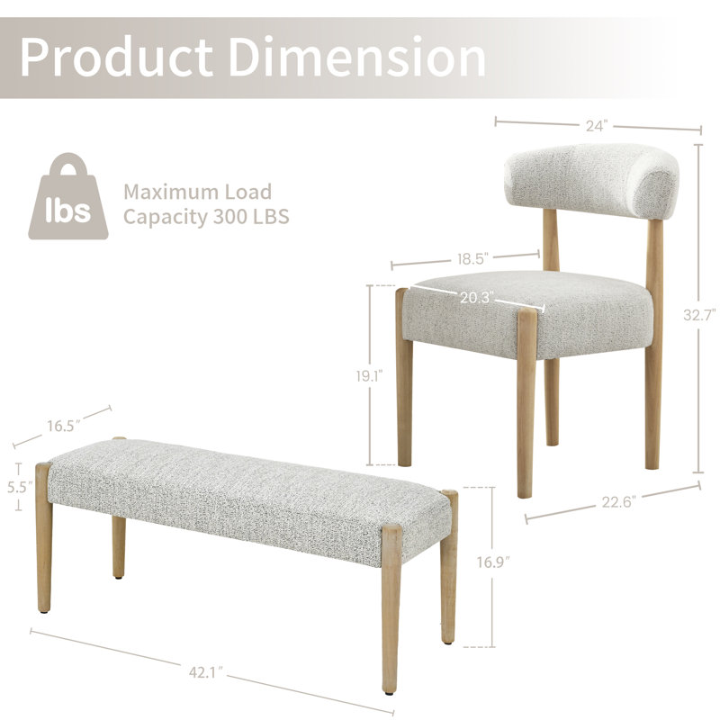 Chaise de salle à manger et banc 5 pièces rembourrés, Beige