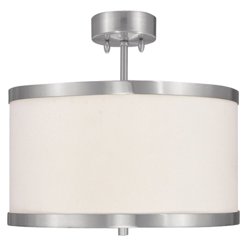 Ener Fabric Semi Flush Mount, Brushed Nickel, 8" H x 18" W x 18" D