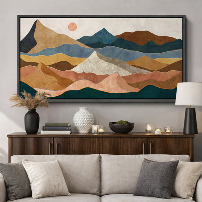 Sun Mountain Landscape "Colorful Mountain Peak Rustic Retro Bedroom Extra Large Framed Wall Art Work