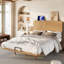Size Natural Solid Bamboo Floating Platform Bed With Headboard & Built-In Usb/Type-C Ports, No Box Spring Needed, Support Slats For Bedroom & Guest Rooms-1970691532-1970691533
