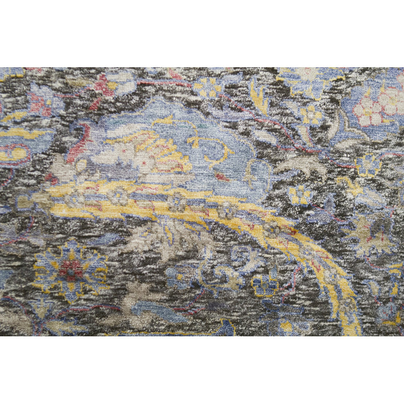 Tapis brun et bleu clair de haute qualité noué à la main