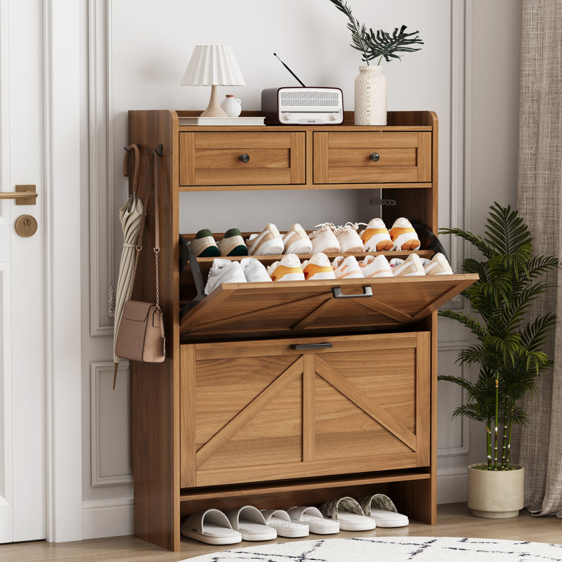 Armoire à chaussures style campagne l 30 po avec 2 tiroirs rabattables et 2 tiroirs, Brun