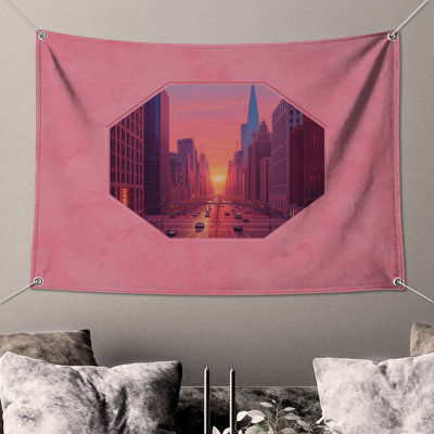 Tapisserie murale rose paysage urbain - Décoration murale paysage urbain
