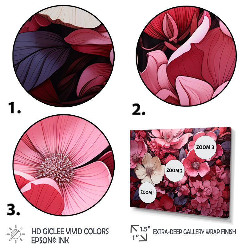 «Pink Twilight Poppies Glow Collage» - Art mural coquelicots, Cadre flottant brun, H 12 po x l 20 po x P 1 po