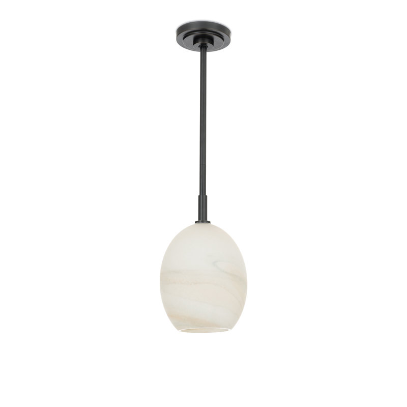 Luminaire suspendu simple Artemis (verre), Albâtre, Bronze frotté à l'huile