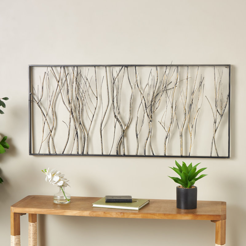 Metal Distressed Dimensional Branch Tree Home Wall Decor with Black Frame