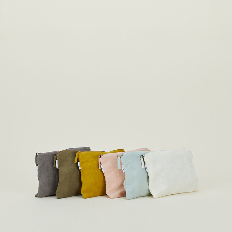 Simple Linen Zipper Pouch - Small, Mustard