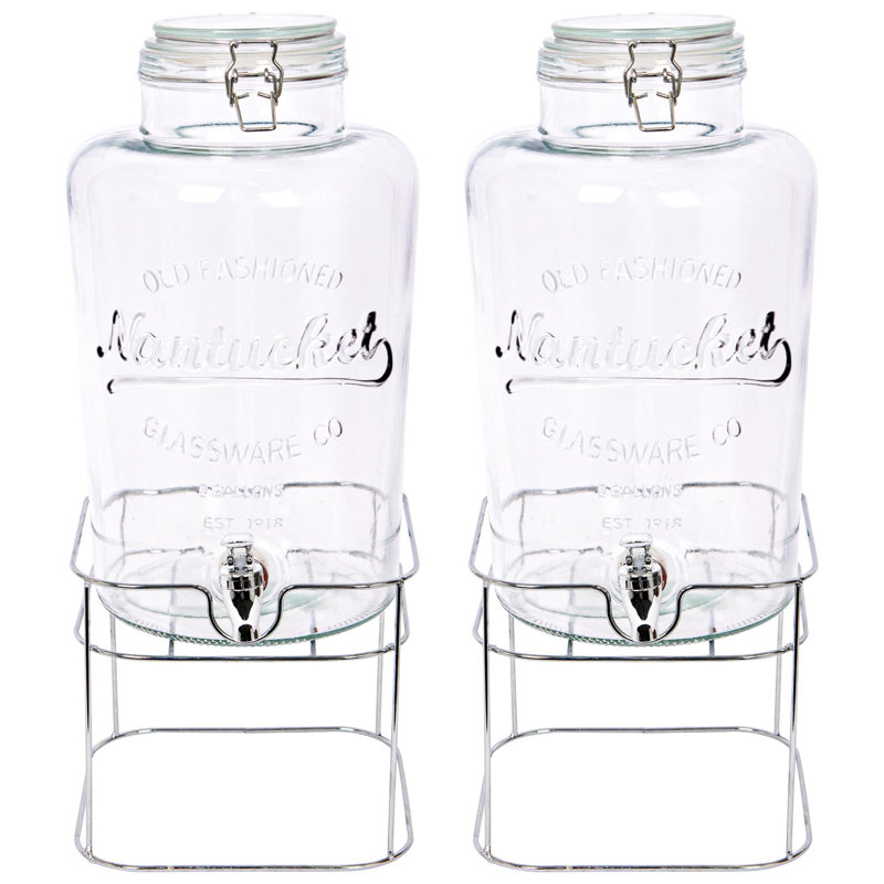 Rink Drink 2x Glass Drinks Dispensers with Tap & Stand, Black, 8.7L