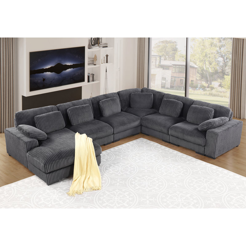 Canapé modulaire en velours côtelé de 155,5 po Nadine