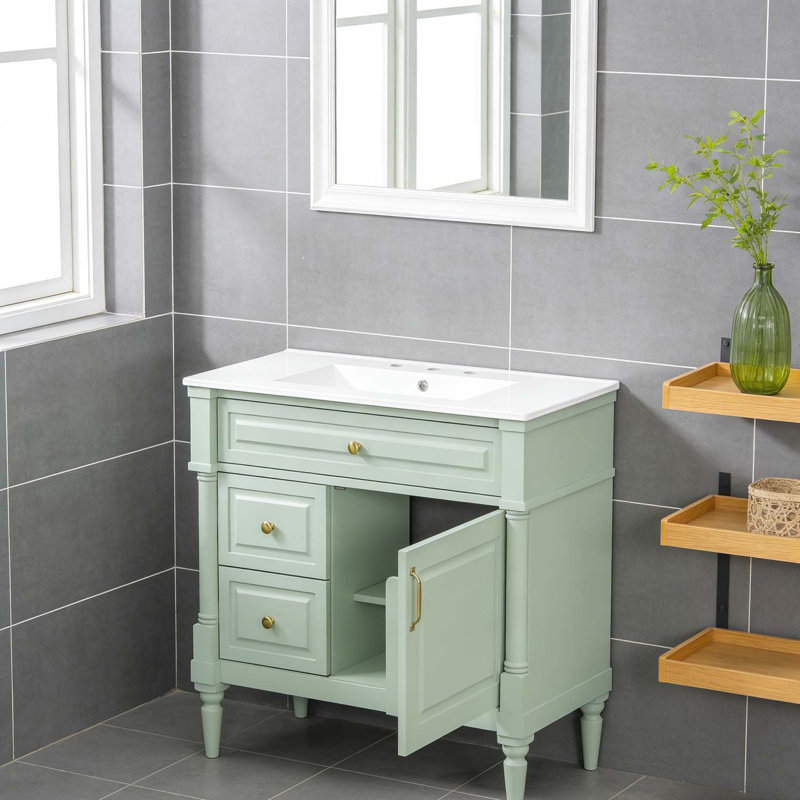 Meuble-lavabo autoportant 36 po avec lavabo en céramique 36 po, Vert