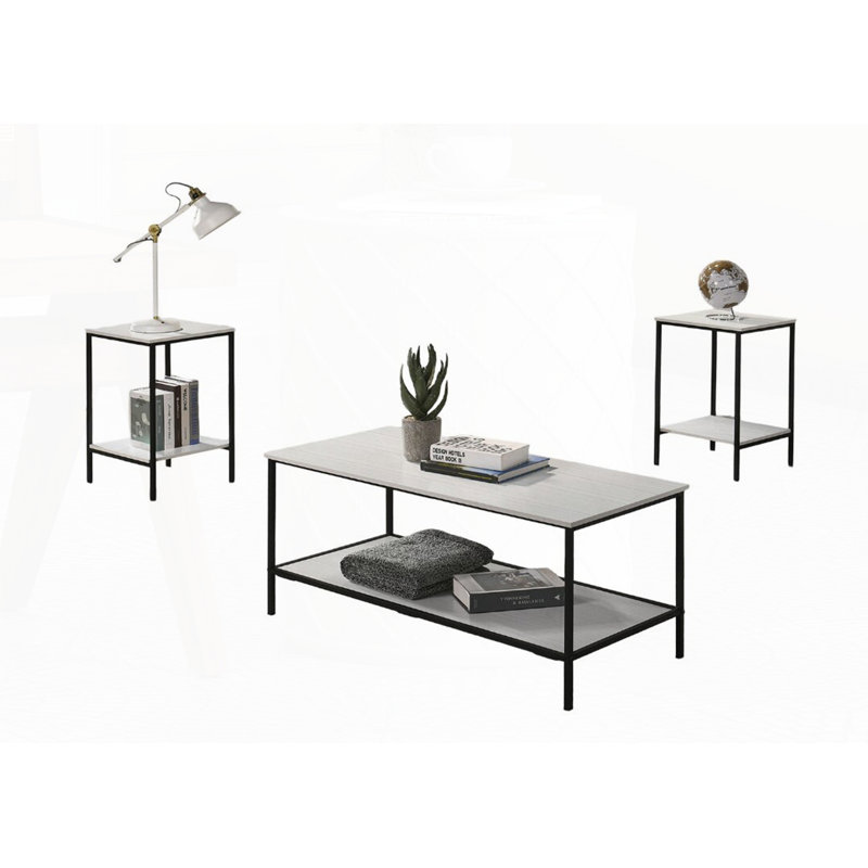 Rustic Style 3Pc Table Set, White