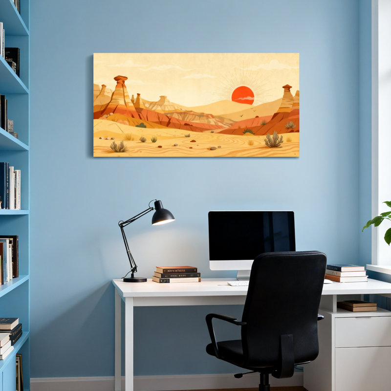 Paysage et nature Paysage désertique avec coucher de soleil et roches, H 16 po x l 32 po
