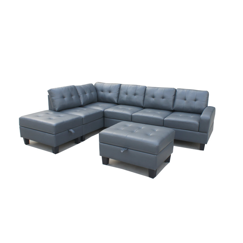 Faux Leather L-Shaped Sectional with Ottoman Left Hand Facing