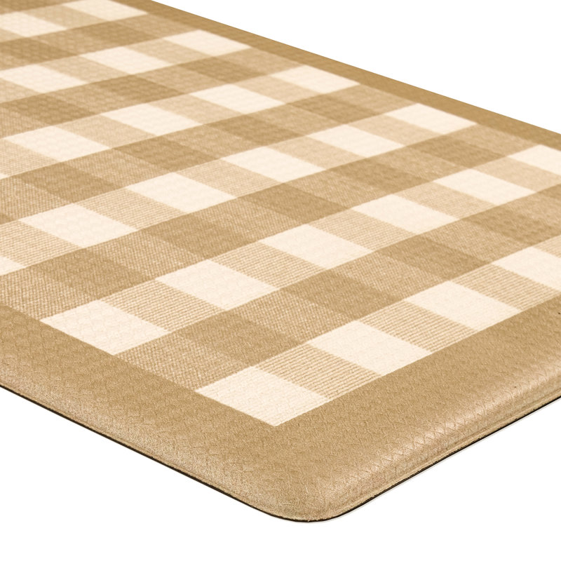 Buffalo Farmhouse / Country Gingham Water Resistant Anti-Fatigue Non-Skid Kitchen Mat, Taupe