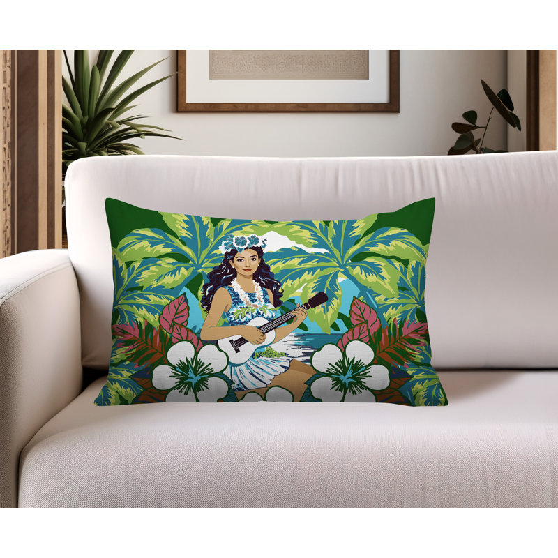 Oreiller rectangulaire réversible intérieur / extérieur Moana Palm, Rectangle H 14 po x l 20 po, Vert