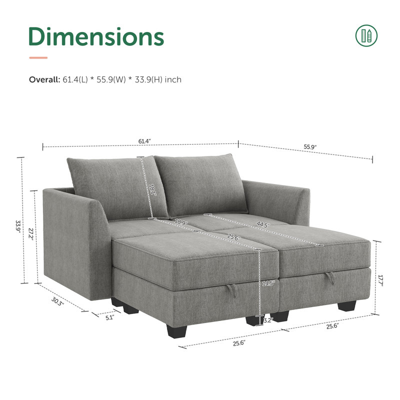 Canapé modulaire convertible avec méridienne réversible Manusite, Mélange de polyester gris