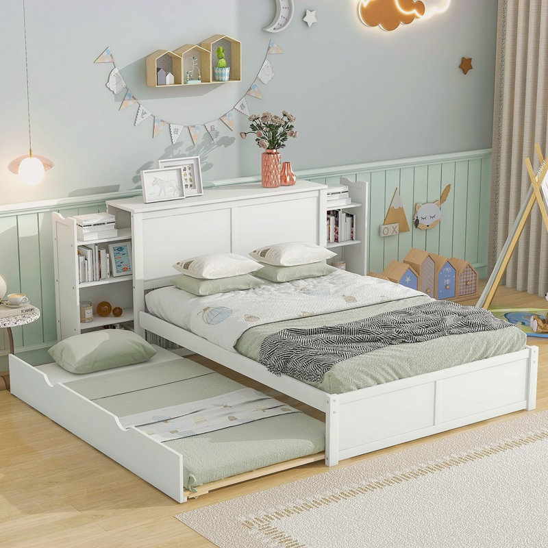 Lit plateforme avec rangement et tablettes gigognes, Lit double