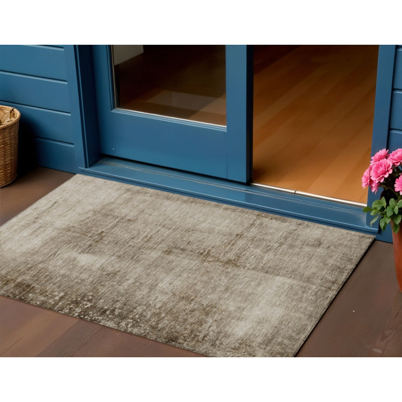 Tapis d'intérieur/extérieur beige et brun abstrait 90 x 150 cm, lavable