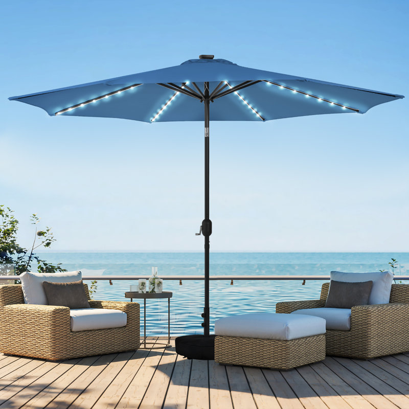 Parasol de patio avec base, Marine, H 98 po x l 120 po x P 120 po