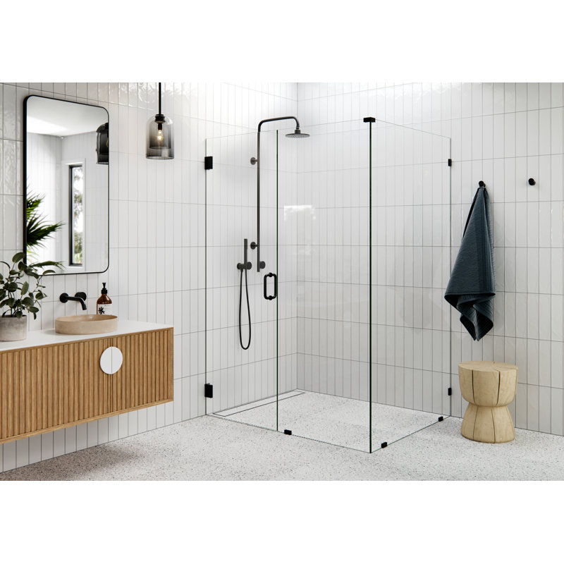 Illume 57 in. x 41.5 in. x 78 in. 90-degree Fully Frameless Wall Hinged Glass Shower Enclosure, Matte Black