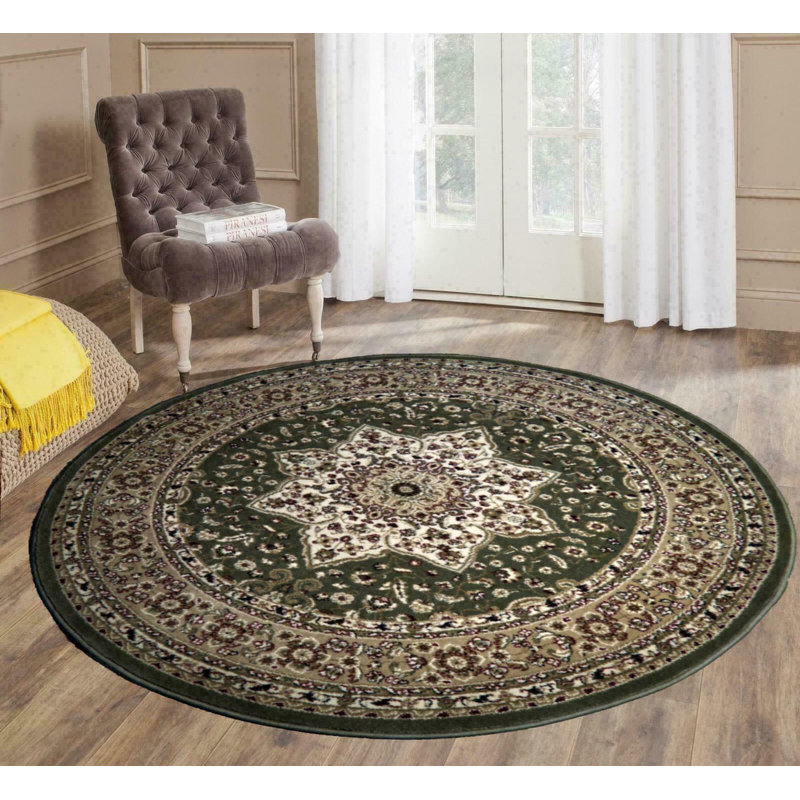 Traditional Area Rug Armard Green/Beige Rug, Round 120cm