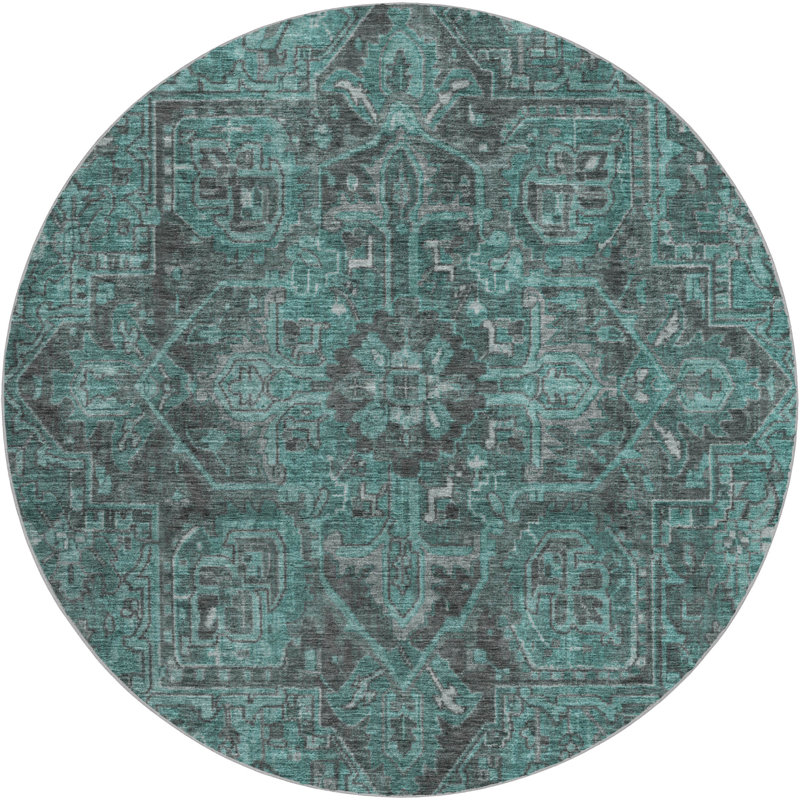 Premium Machine Washable Dream Shag ADS571 Oriental Rug, 8' Round, Turquoise