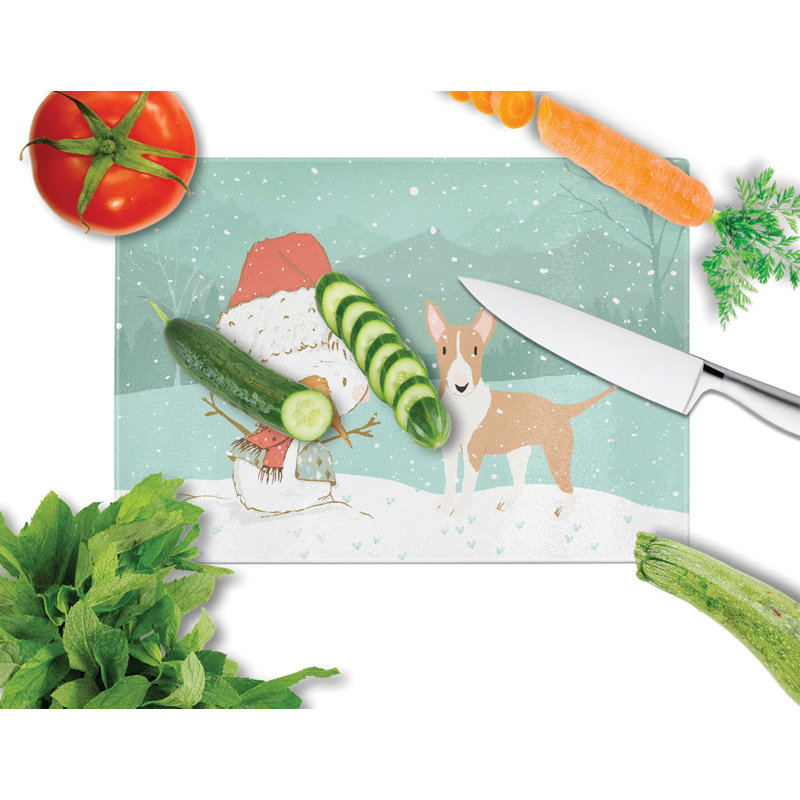 Planche à découper noël bonhomme de neige en verre trempé caroline, Bull terrier fauve