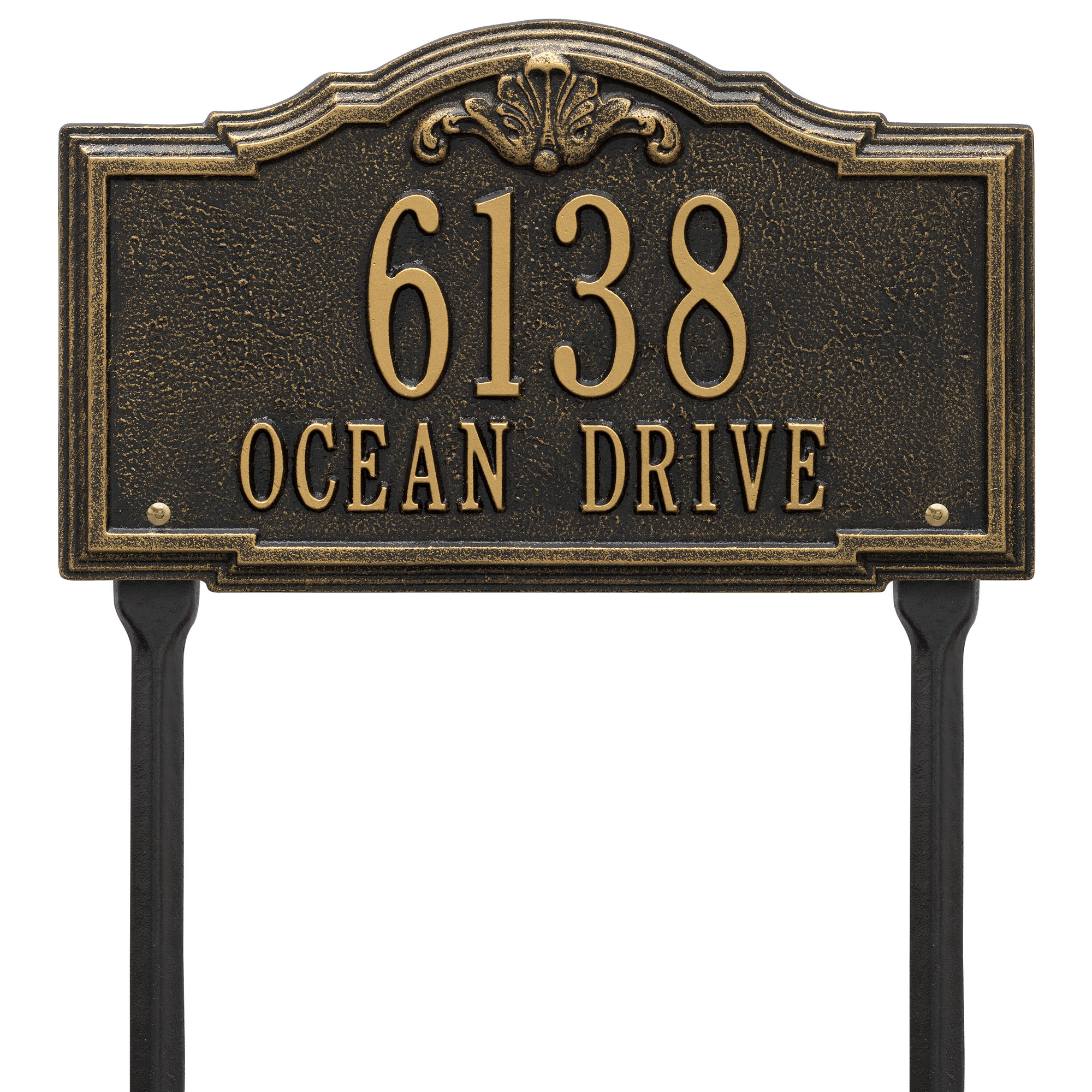Gatewood Personalized Standard 2-Line Lawn Address Sign, Black/Gold, Yes