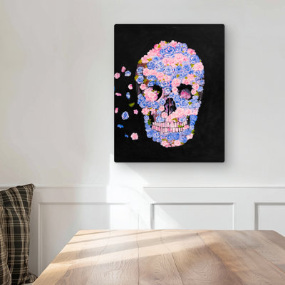Skull of Flowers in Flight - Pink Modern Metal Print | Home Decor