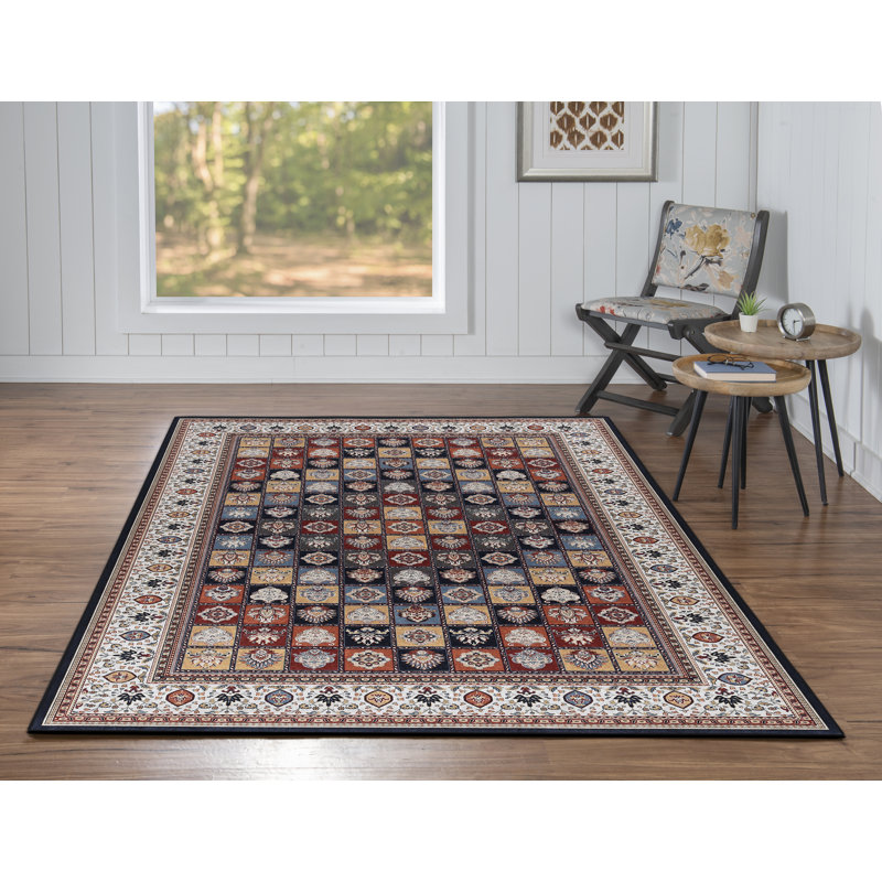 Tapis rouge et ivoire tissé à plat à la machine avec envers antidérapant Emanuel, Rectangle 5 pi x 7 pi