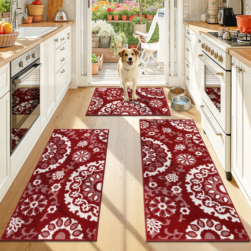 Large Size Scratch-resistant Kitchen Mats (Set of 3), Red