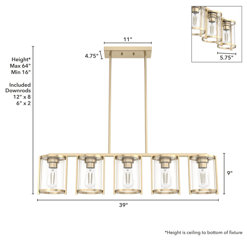 Astwood 5 - Light Kitchen Island Modern Linear Chandelier, Alturas Gold