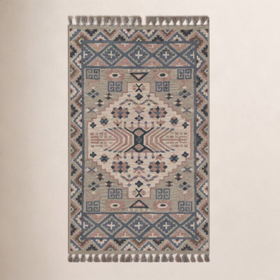 Anine Gray Teal Hand-Tufted Southwestern Wool Rug