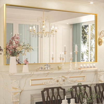 Large Gold Bathroom Mirror 72" X 36", Brushed Gold Rectangular Mirror For Wall, Oversized Metal Framed Mirror, Square Corner, Modern Farmhouse Decorative(Horizontal/Vertical