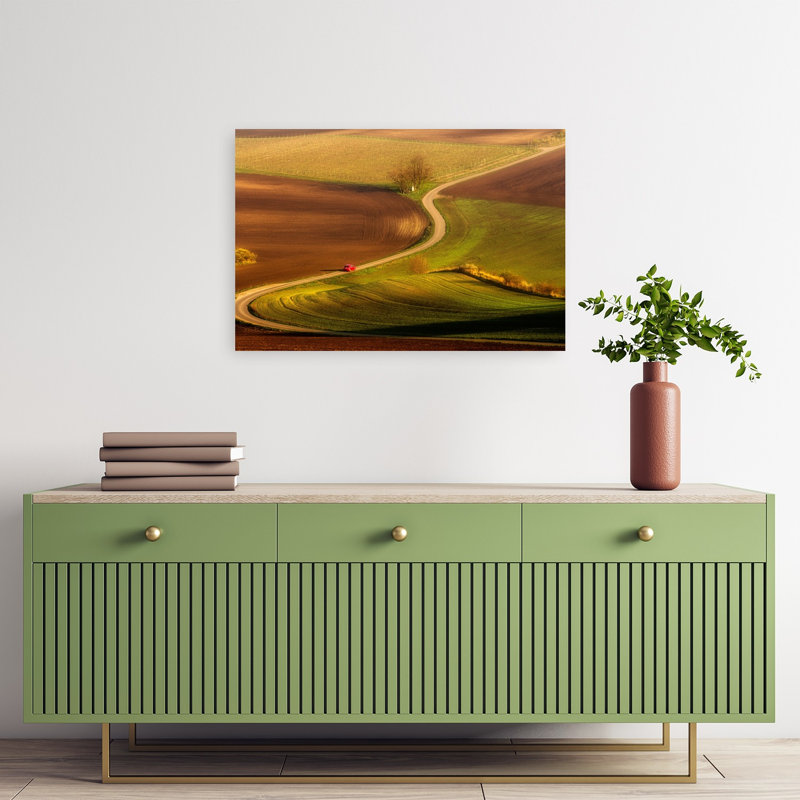 Winding Countryside Road Peaceful Vibrant Abstract Autumn Landscape Wall Art Print 1 Piece Wrapped Canvas Wall Art