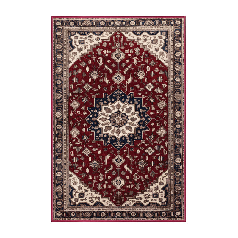 Tapis rouge persan lavable à la machine, Rectangle 6 pi x 9 pi